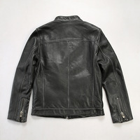 Jaket Kulit Sapi Pria, Jaket Kulit Asli, Jaket Sepeda Motor, Jaket Kulit Asli, Jaket Kulit Sapi Ukuran Plus, Kerah Berdiri, Vintage, Retro, Santai, Luar Ruangan