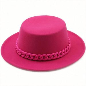 In Stock <b>Cheap</b> Price 100% Wool Felt Women Fedora Felt Hat Wide Brim Fedora Hats With <b>Chain</b> - Product Image 1