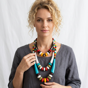 Colorful <b>Resin</b> <b>Craft</b> Beaded Necklace Statement Jewelry Handmade Fashion Accessory Irregular Shape Color Long Layered Necklace - Product Image 1