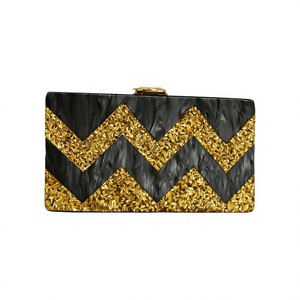 Black <b>Gold</b> Chevron Acrylic Evening Clutch <b>Bag</b> Magnetic Closure Rectangle Purse for Party Dinner - Product Image 3