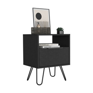 Comodino Skyoner con un cassetto, gambe a forcina, finitura nero wengue - Product Image 2