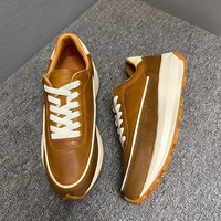 Baskets rétro en cuir véritable marron uni pour hommes, à lacets, avec doublure en mesh et semelle extérieure en Phylon, semelle épaisse, décontractées, printemps-automne