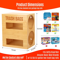 Dispenser di sacchetti della spazzatura di bambù e scatola di immagazzinaggio a forma di rettangolo 2-in-1 Organizer per sacchetti di immondizia porta rotolo di plastica