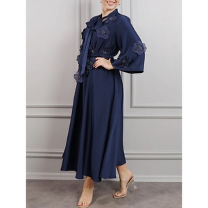 Nouvelle Robe Longue Premium d'Été pour Femme à Manches Longues, Motif Floral, Dentelle et Volants, Design Tendance - Product Image 4