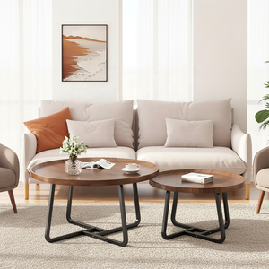 Set di Tavolini <span class=keywords><strong>da</strong></span> Caffè Moderni ed Economici con Struttura in Metallo Rotonda e Funzione Portatile per Soggiorno e Arredamento Casa - Product Image 3