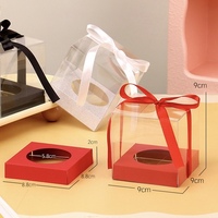 Boîte d'emballage carrée transparente en PET pour cupcakes avec ruban, boîte cadeau transparente pour macaron individuel, petit dessert ou gâteau