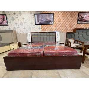 Lit double en teck de qualité supérieure avec tête de lit rembourrée, mobilier de chambre moderne brun foncé et blanc - Product Image 6