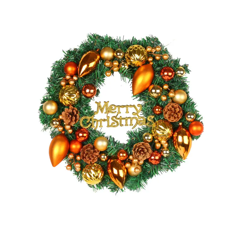 Christmas decorations pinecone wreaths on doors Christmas ball wreaths on shop Windows rattan wall hangings