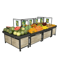 Duurzame versfruit- en groentepresentatiecounter met meerlaags opbergrek en labelhouder voor groentenwinkel