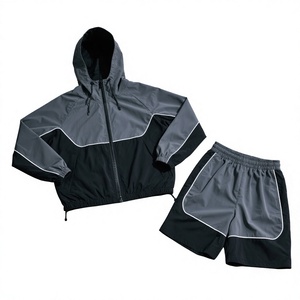 Custom Waterproof Nylon Jacket Shorts Set Windbreaker Tracksuit Short Set Summer Jacket Joggers <b>Lightweight</b> <b>Hoodie</b> Shorts Set - Product Image 1