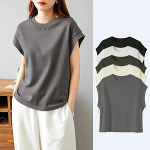 Women's Sleeveless T-Shirt Splicing Design Breathable Knitted Tank Top Gray Green Khaki Black White Summer Wear - Product Image 1