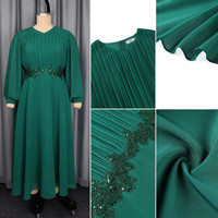 ADR051253 Robes de Soirée Tendance Grande Taille pour Femmes, Robes en Chiffon Plissé à Manches Bouffantes et Paillettes Coupe A-line, Robes Formelles pour l'Église pour Femmes