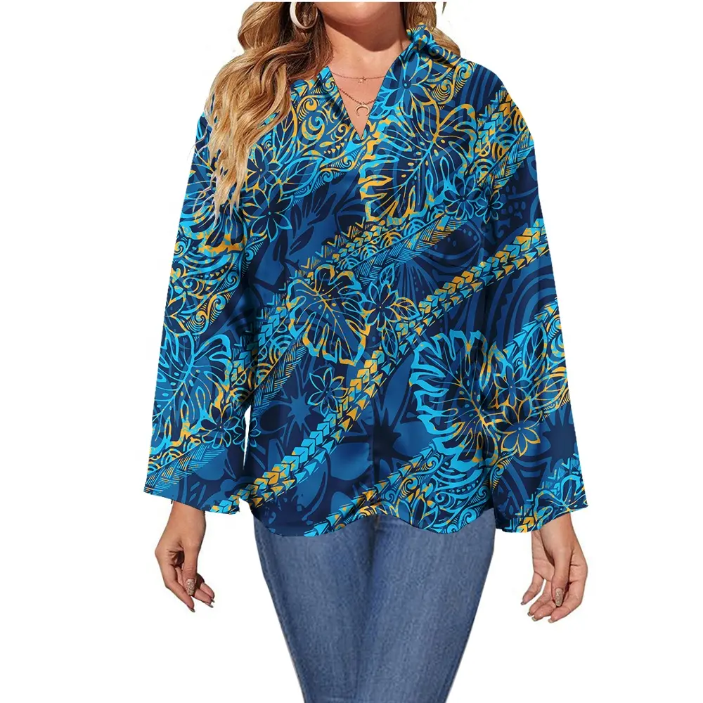 Nouveau Design polynésien Tribal Design datant Blouse grande taille à manches longues chemise Simple décontracté femme hawaïen t-shirts hauts