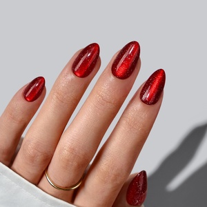 BTArtbox - Uñas Postizas Cortas de Gel Suave con Forma de Almendra, con Pegamento, Hechas a Mano, con Purpurina Roja, Efecto Ojo de Gato, Kit de Uñas Artificiales - Product Image 2