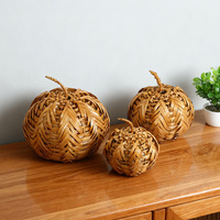 Citrouilles décoratives en bambou pour Halloween, citrouilles en bambou naturel festives, jouets d'Halloween