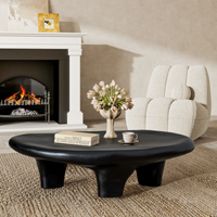 Table basse en verre trempé irrégulier, noir mat, monobloc moulé, entièrement assemblée, forme nuage, pour intérieur