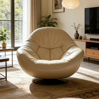 Fauteuil pivotant de luxe moderne en cuir crème, canapé d'appoint rond, fauteuil pour salon, meubles de maison, sièges design