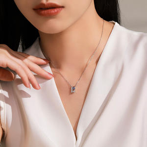 Collier pendentif géométrique en argent sterling S925 avec zircon violet ovale, version cuivre personnalisable, minimaliste, cadeau pour femme - Product Image 2