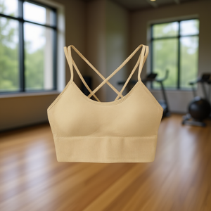 Reggiseno sportivo da donna D0100HPEGAY, supporto medio, imbottito, con spalline incrociate sul retro, confezione da 3, Beige-L - Product Image 2