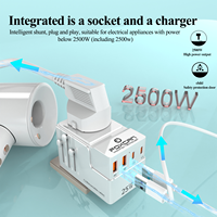 Adaptador de Viaje Universal Foxcan 2400W AC con PD 25W QC3.0 2USB-C+2USB-A GaN Todo en Uno, Certificado CE/FCC para Relojes y Auriculares
