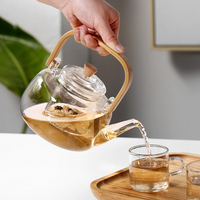 800ML multifonctionnel maison théière Portable Transparent résistant à la chaleur avec manche en bois thé bouilloire verre théière ensemble
