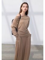 Pull-over en cachemire pur à 100 % pour femme, tricoté, col drapé asymétrique, dos tombant, bord roulé, manches longues, doux et chaud