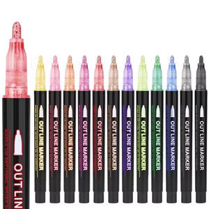 12 Pezzi <span class=keywords><strong>Pennarelli</strong></span> a <span class=keywords><strong>Doppia</strong></span> <span class=keywords><strong>Linea</strong></span> Super Squiggles, Penne Metalliche Glitterate con Auto-Segnalatura per Scrittura e Disegno - Product Image 1