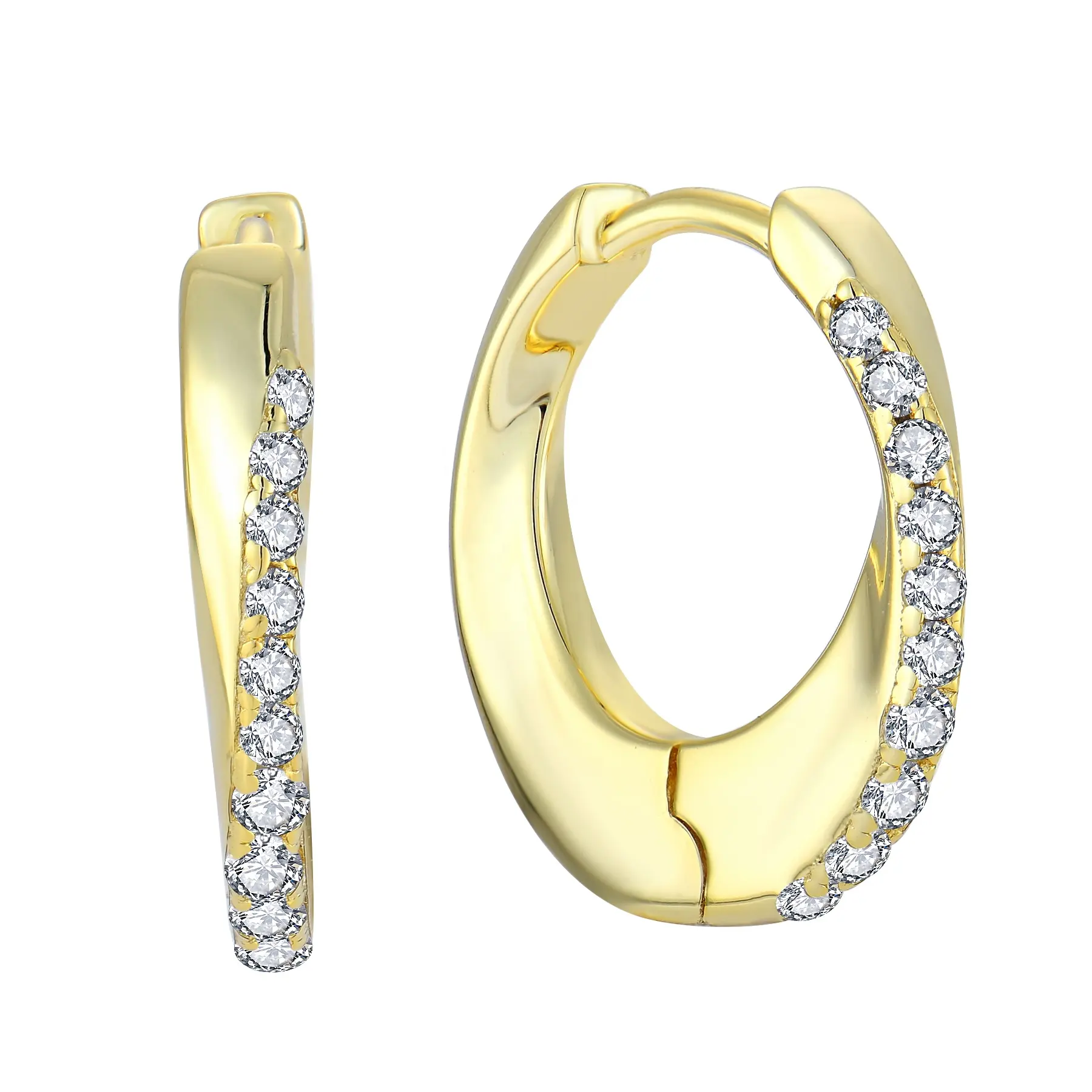 Individueller OEM 925 Sterlingsilber feiner Schmuck chunky Huggies kubischer Zirkone 18k Gold plattiert Damen Hoop-Ohrringe