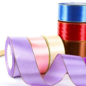 Cinta de Poliéster Brillante Clásica de 4CM*25Y, Rollo de Cinta de Satén de Color Sólido con Borde Dorado - Product Image 1
