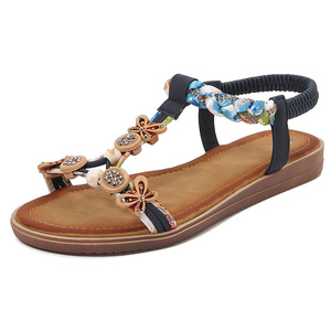 <span class=keywords><strong>Sandali</strong></span> Estivi da Donna con Stampa Floreale, Scarpe Sottili con Cinturino tra le Dita, Neri - Product Image 2