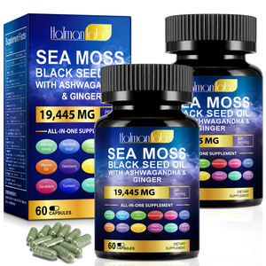 Capsules d'extrait de mousse de mer sauvage biologique Complexe de supplément en poudre d'huile de graine noire dans un emballage en pot Mason - Product Image 1