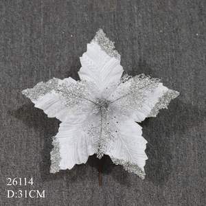 زينة عيد الميلاد على شكل ورقة شجرة الهولي وزهرة البوينسيتيا مع ترتر لتزيين شجرة عيد الميلاد - Product Image 6