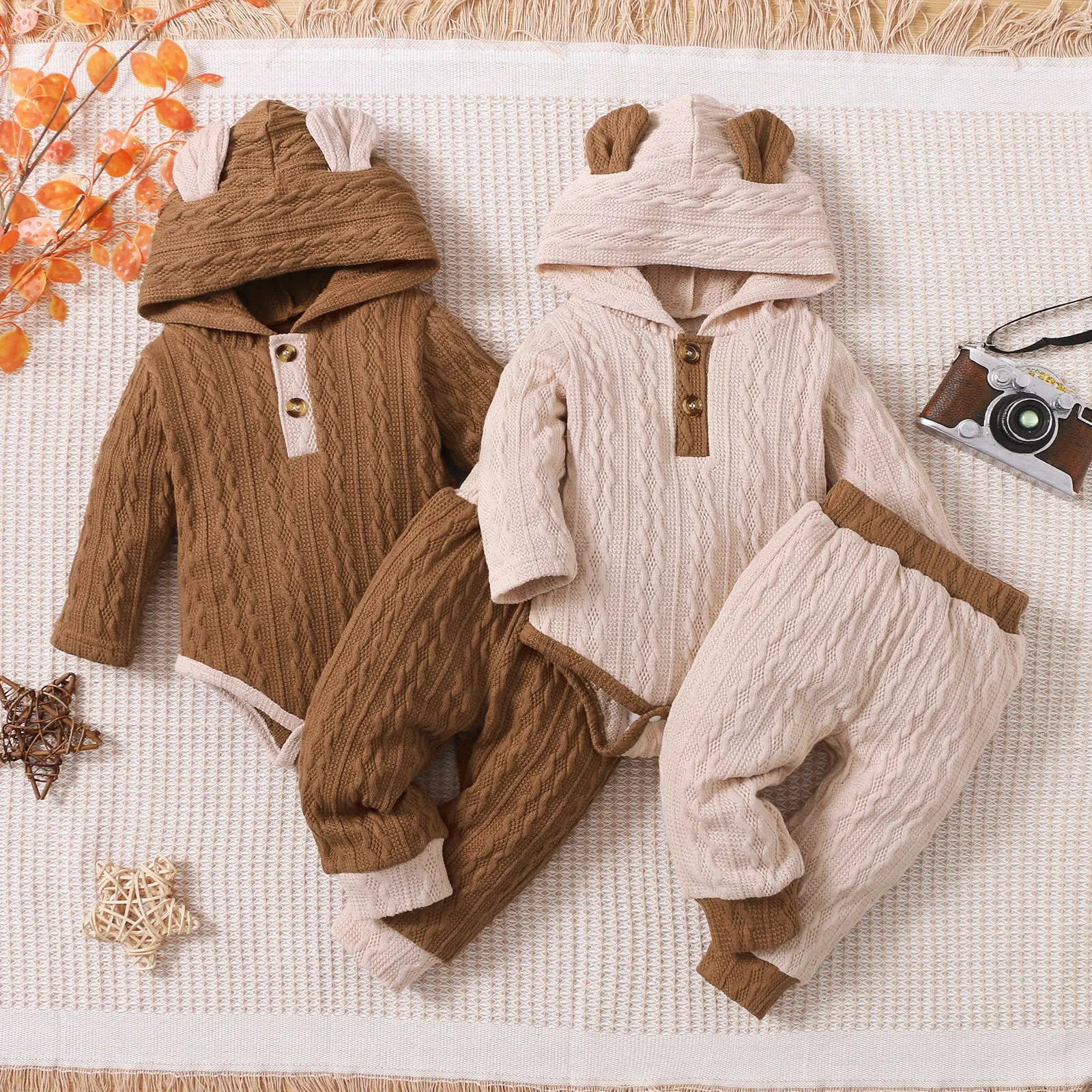 Set di abbigliamento per bambino 0-18 mesi solido adorabile pagliaccetto a maniche lunghe pantaloni lunghi tuta invernale vestiti per neonati