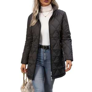 Abrigo Acolchado Versátil <span class=keywords><strong>de</strong></span> <span class=keywords><strong>Otoño</strong></span>/Invierno con Cuello Alto y Capucha, Impermeable, 100% Poliéster |   Abrigo Largo con Costuras <span class=keywords><strong>de</strong></span> Diamantes Estilo Preppy - Product Image 1