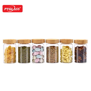 Mouth blowing borosilicate glass food storage jar clear glass canister with bamboo lid