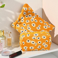 Ensemble de 2 trousses de maquillage vintage en velours côtelé avec fermeture éclair et imprimé dessin animé, pochette de voyage portable, jaune