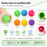 Ensemble de 6 balles sensorielles pour bébé, sans BPA, en vinyle TPR, jouet tactile de développement, non toxique, pour nouveau-nés, nourrissons et tout-petits