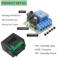 Interruptor de Control Remoto Inalámbrico ZP RF 433mhz, Receptor de Relé de 1 Canal y 12V CC 10A para Motor de Puerta de Garaje, Encendido/Apagado de Luz