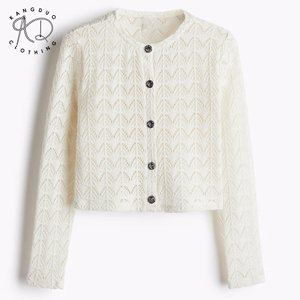 KD fabricant de tricot personnalisé OEM ODM bouton tricots à manches longues voir à travers Pointelle <span class=keywords><strong>maille</strong></span> creuse femmes <span class=keywords><strong>Cardigan</strong></span> - Product Image 4
