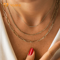 VLOVE Vente Flash Collier Chaîne Classique pour Couple en Or 14K 3MM Maillons Cubains et Figaro, Cadeau de Mariage et de Fiançailles