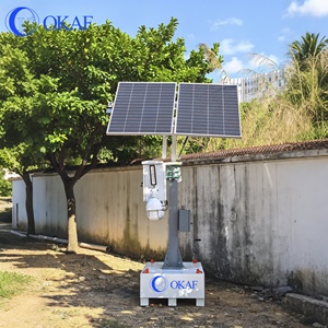 CCTV Camera Tower Solar Powered Construction Surveillance Trailer With 2 Speaker LED Light and Telescoping Mast OKTRAILER-PRO2 O - Product Image 1