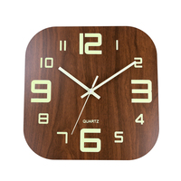 Jam Dinding Kayu Analog Quartz Senyap Bercahaya untuk Dekorasi Rumah Modern