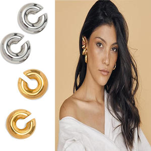 <b>Clip</b>-<b>on</b> <b>Earrings</b> Thick C Shape Hollow Geometric Stainless Steel Gold And Silver Color Everyday Wear - Product Image 1