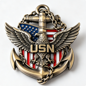 USN Eagle Anchor <b>Badge</b> Gold Plated Brass 3D Patriotic Emblem Souvenir - Product Image 3