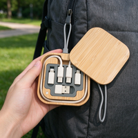 Kit Adaptor Multi USB Kustom Kotak Penyimpanan Bambu Pengisian Cepat Portabel Modern Kit Kabel Saku Cetak Laser Konverter Tipe USB