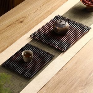 Alfombrillas de té de bambú rectangulares de estilo chino retro, aislantes del calor, para decoración de mesa de ceremonia del té, accesorios - Product Image 1