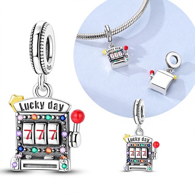 MULA Wholesale Charms 925 Sterling Silver Zircon Bead Charms Slot Machine Pendant Fit Bracelet Necklace Women Men DIY Jewelry Gift
