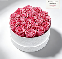 20 Mawar Asli Awet dalam Kotak Beludru Bulat, Hadiah Mawar Abadi untuk Hari Valentine, Hari Ibu, Ulang Tahun, dan Hari Jadi
