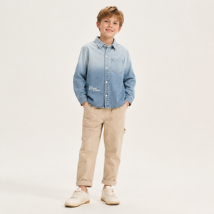 Chemise en jean dégradé pour garçons MZJ, 79,2 % coton mélangé, manches longues, décontractée, boutonnée, respirante, douce, 120-155 cm - Product Image 3
