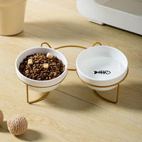 Nouveaux bols doubles en céramique pour animaux de compagnie avec support en fer, design mignon, pour chiens et chats